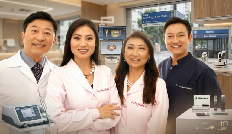 Equipe da DentistaVIP Yamashita & Sato Odontologia com tecnologia Straumann e Cirurgia Guiada 3D para implante dentário sem medo na Vila Mariana.